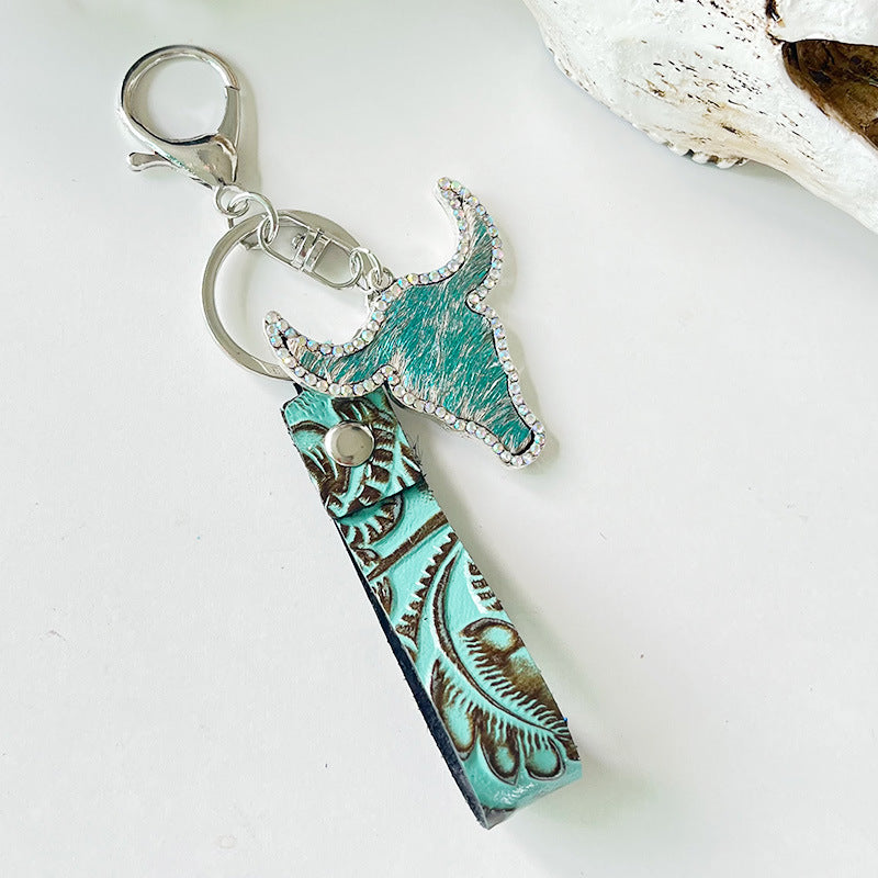 Rhinestone Bull Keychain Style G One Size Easy Apparels