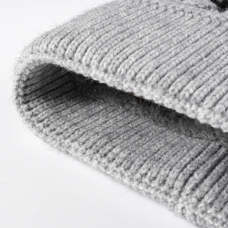 Striped Contrast Knit Hat with Pom-pom Easy Apparels