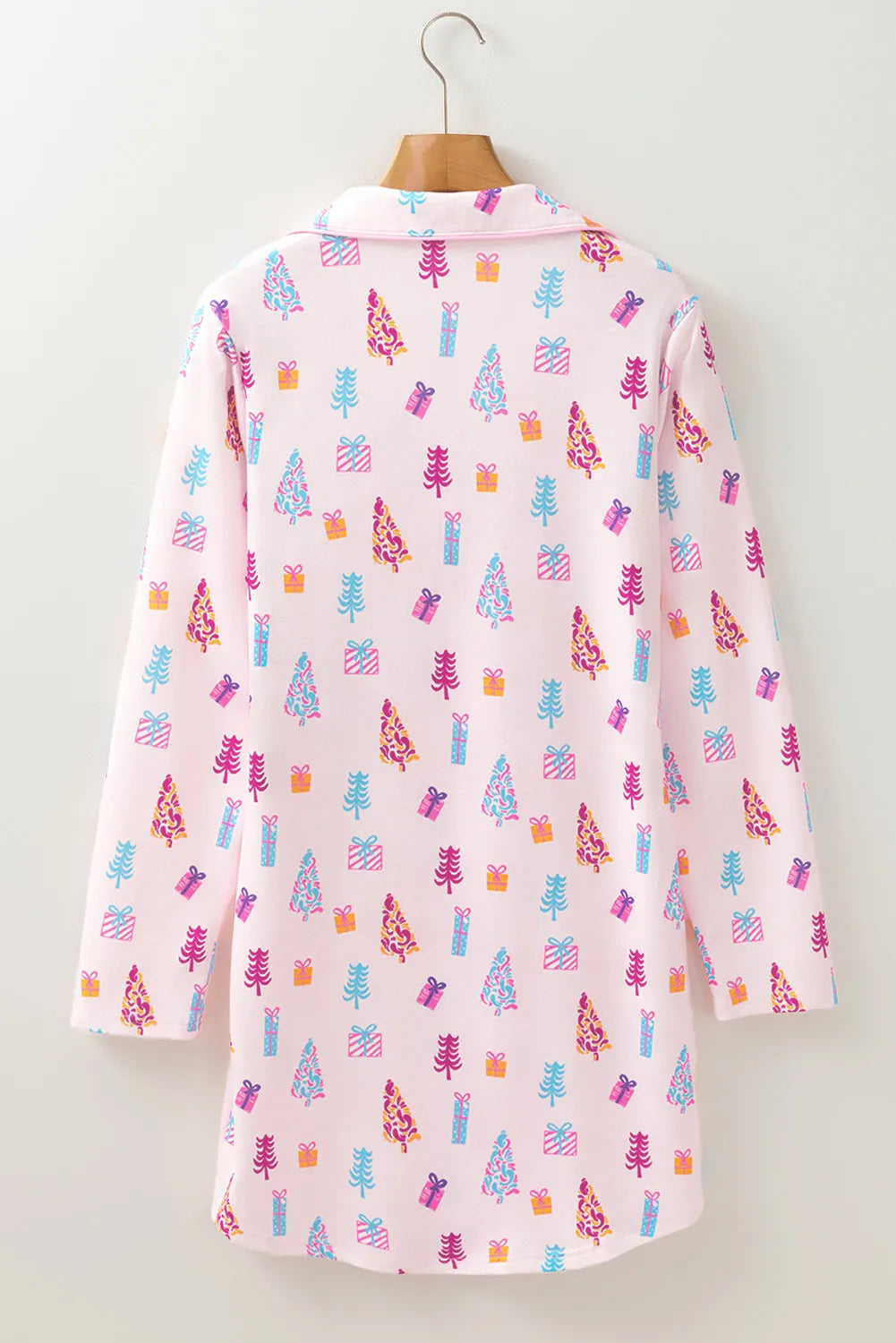 Printed Collared Neck Long Sleeve Lounge Dress Easy Apparels