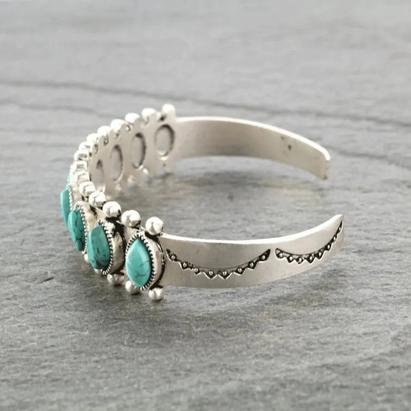 Artificial Turquoise Alloy Open Bracelet Easy Apparels