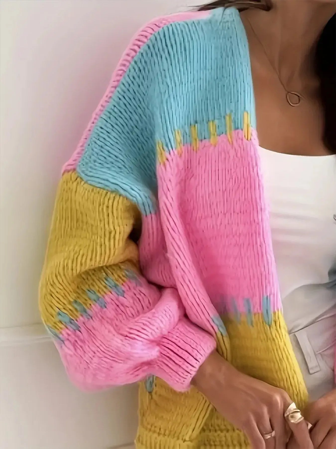 Color Block Drop Shoulder Cardigan Easy Apparels