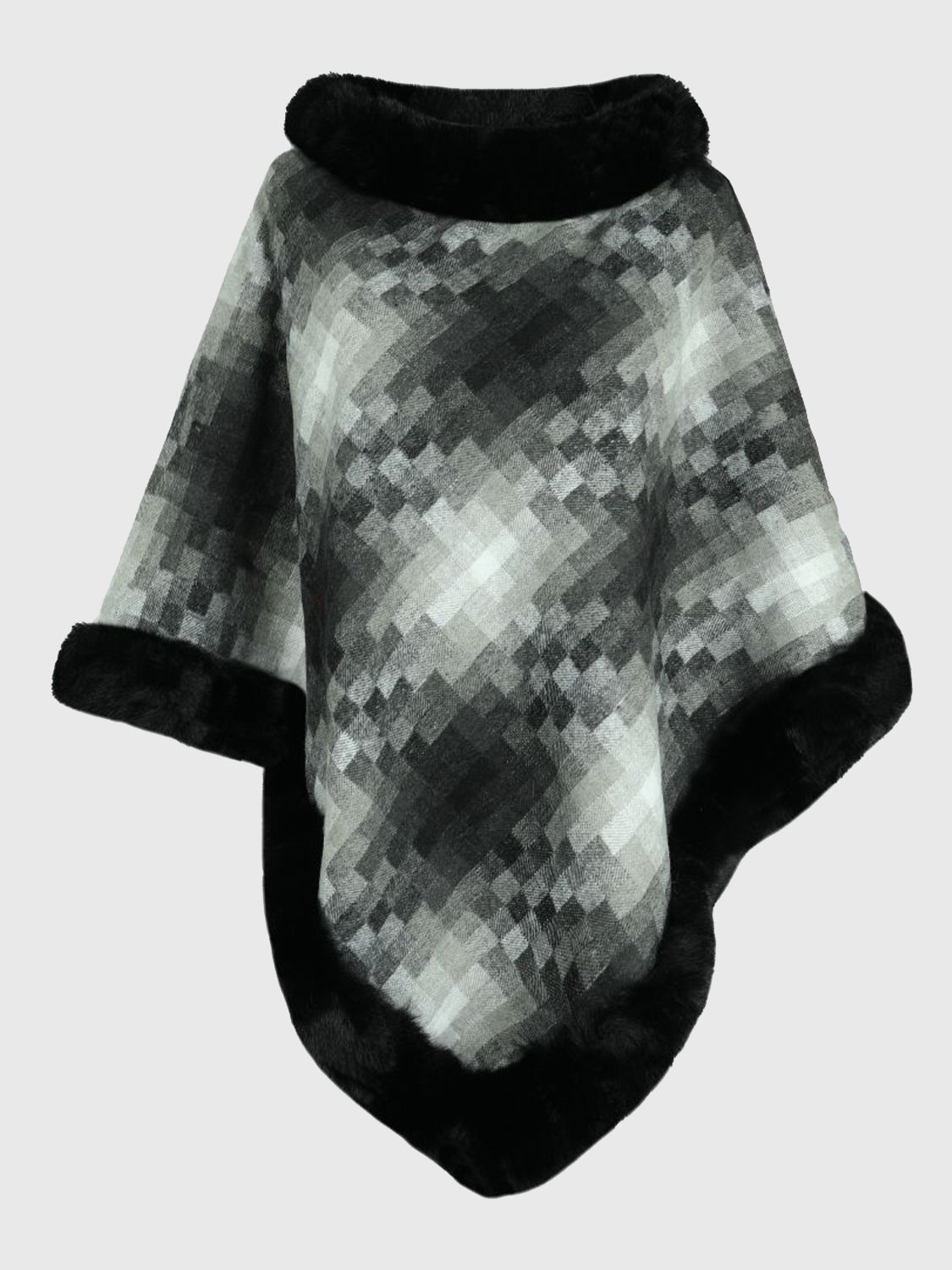 Faux Fur Trim Poncho Charcoal One Size Easy Apparels
