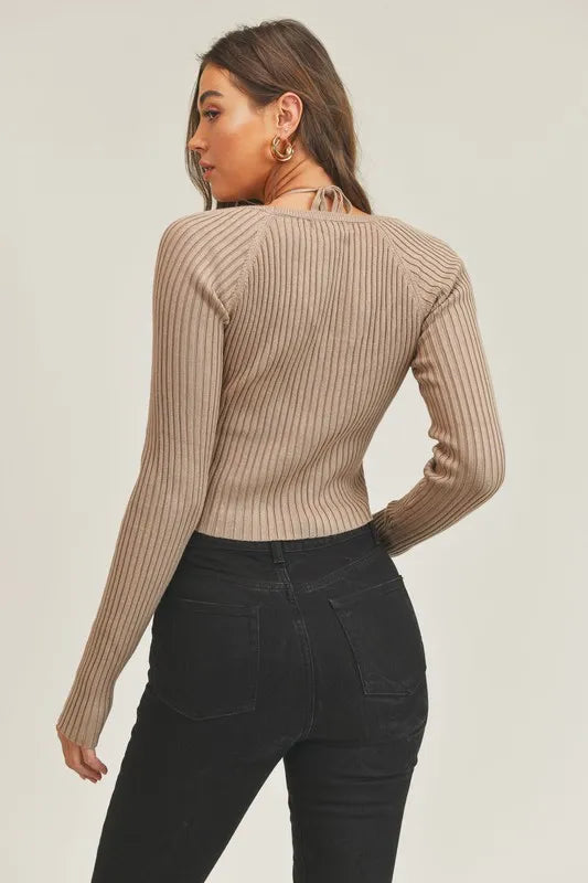 MABLE Long Sleeve Crop Sweater Top and Inner Bra Set Easy Apparels