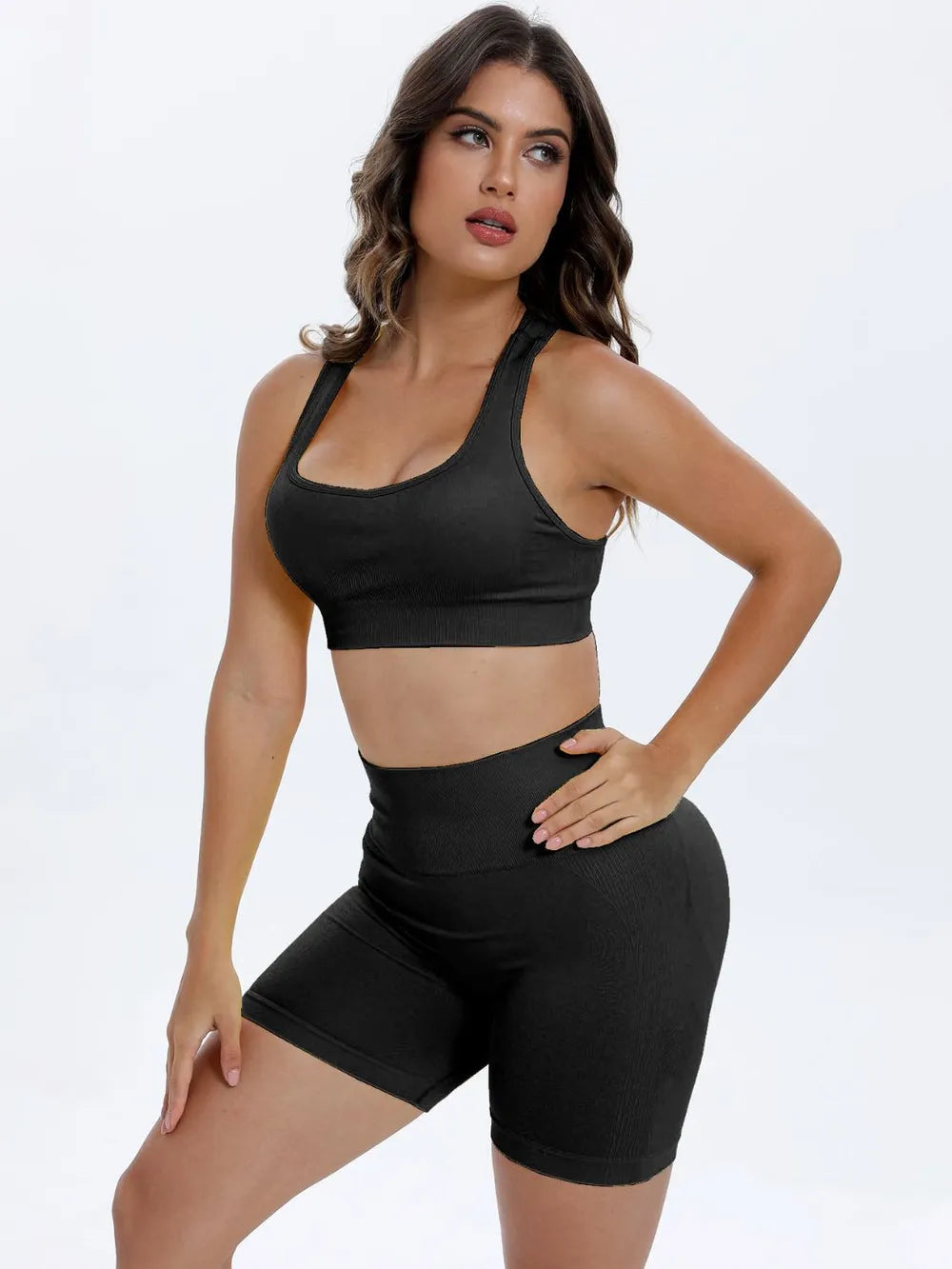 Scoop Neck Wide Strap Top and Shorts Active Set Black Easy Apparels