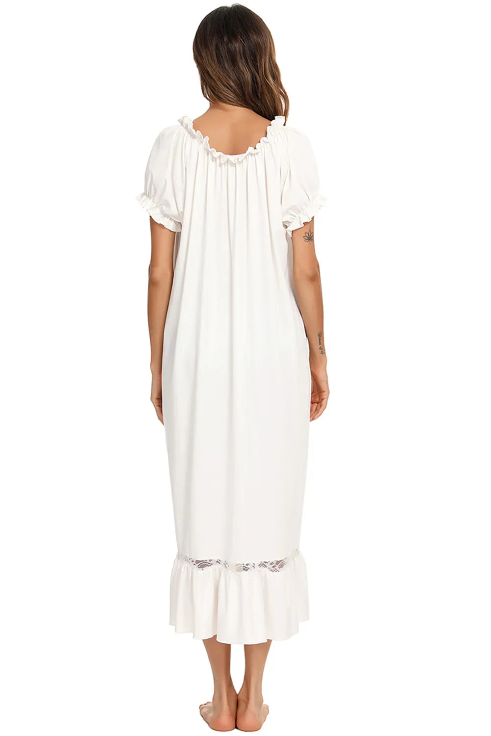 Lace Detail Short Sleeve Lounge Dress Easy Apparels