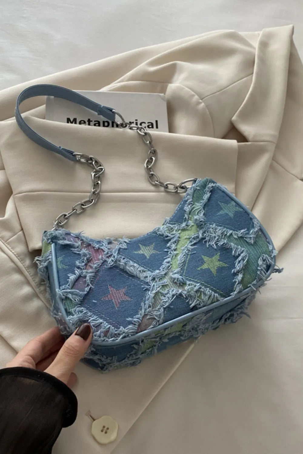 Fringe Star Print Shoulder Bag Medium One Size Easy Apparels