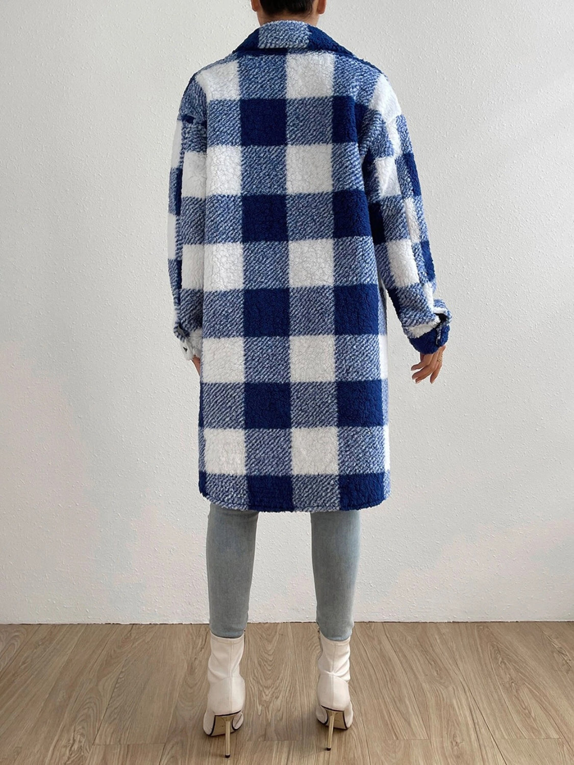 Plaid Collared Neck Button Down Coat Easy Apparels