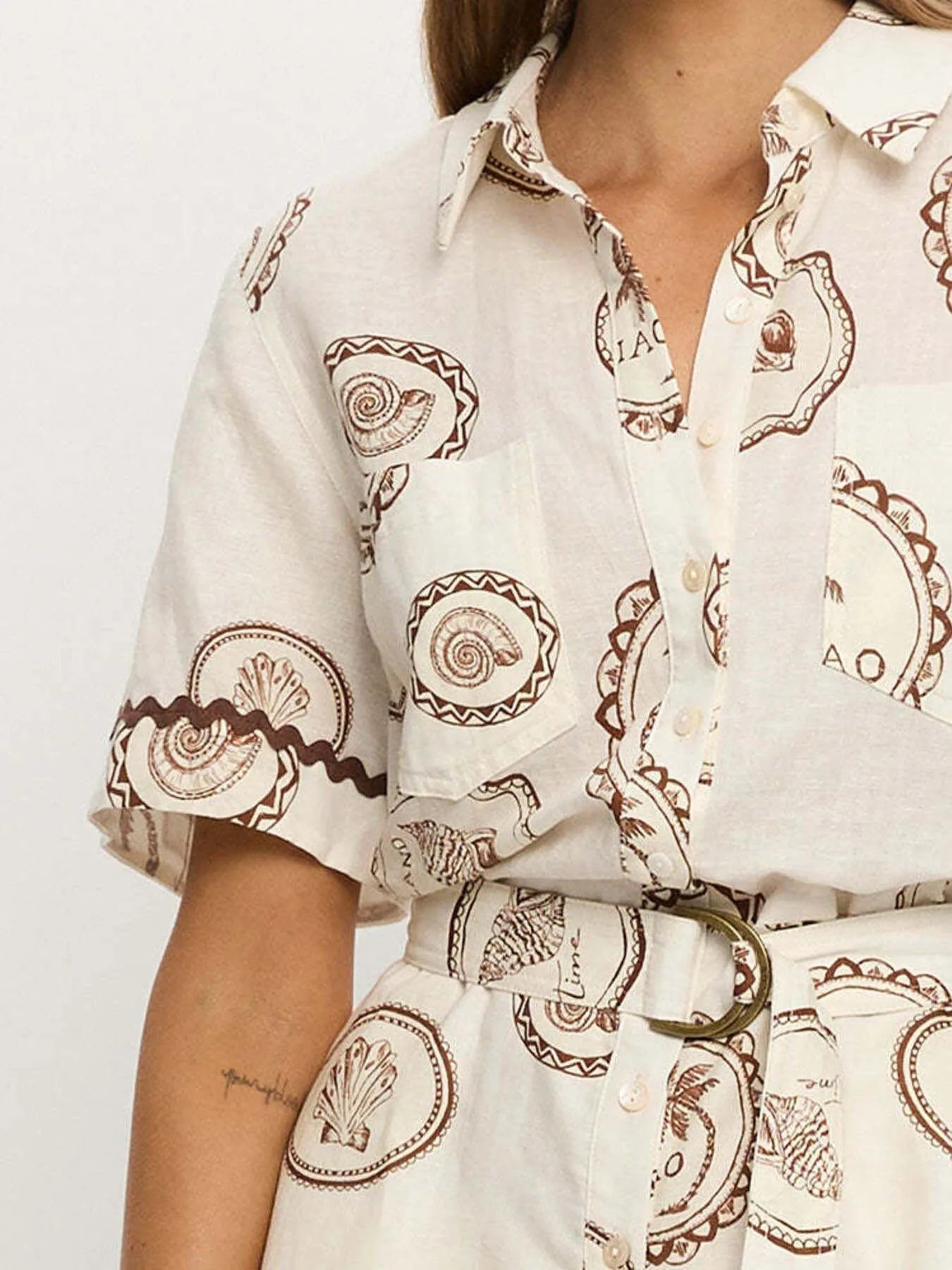 Printed Button-Up Half Sleeve Romper Easy Apparels
