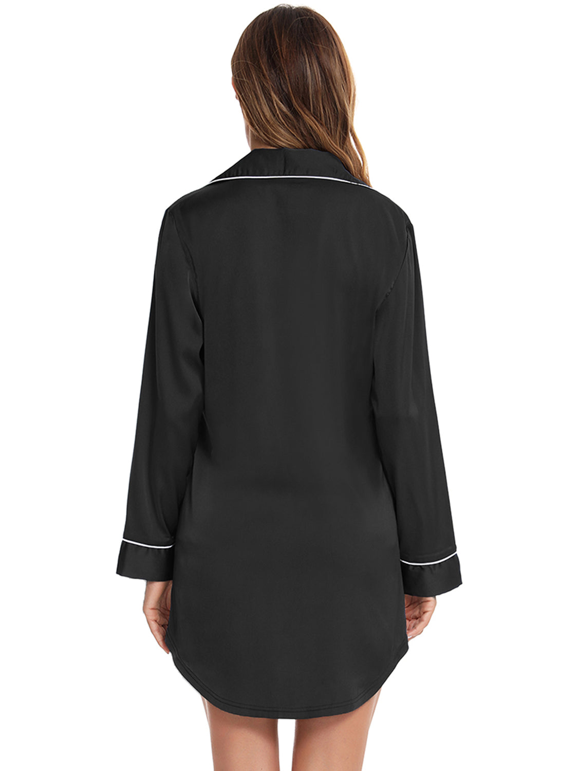 Button Up Lapel Collar Night Dress with Pocket Easy Apparels
