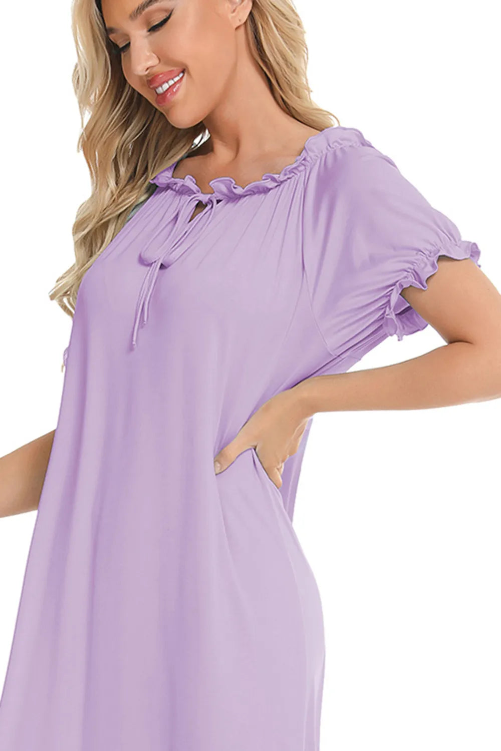 Lace Detail Short Sleeve Lounge Dress Easy Apparels