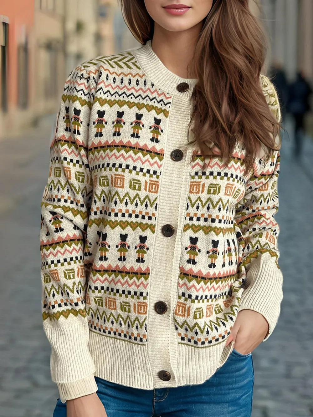 Graphic Button Down Long Sleeve Cardigan Easy Apparels