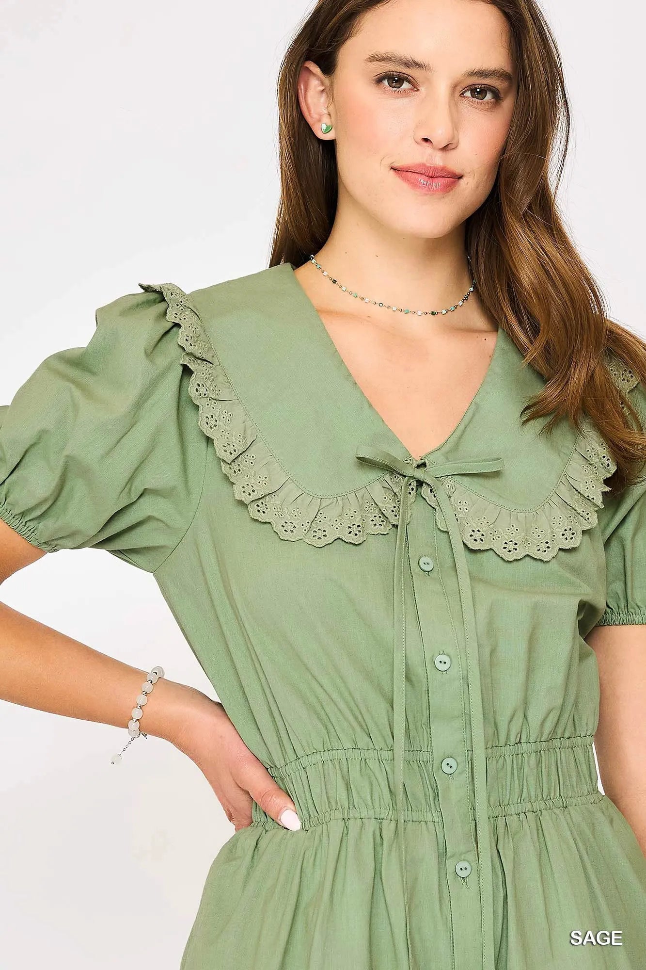 Umgee Collared Short Sleeve Button Down Romper Easy Apparels