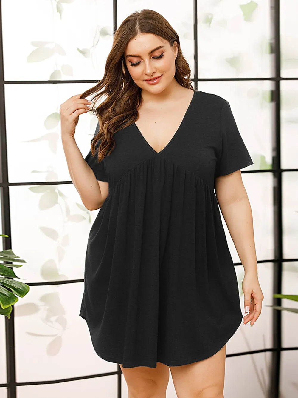 V-Neck Short Sleeve Lounge Dress Easy Apparels
