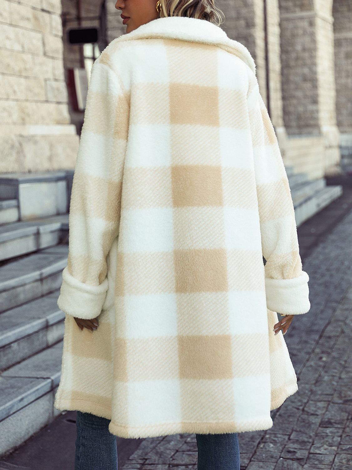 Plaid Button Down Coat with Pockets Easy Apparels