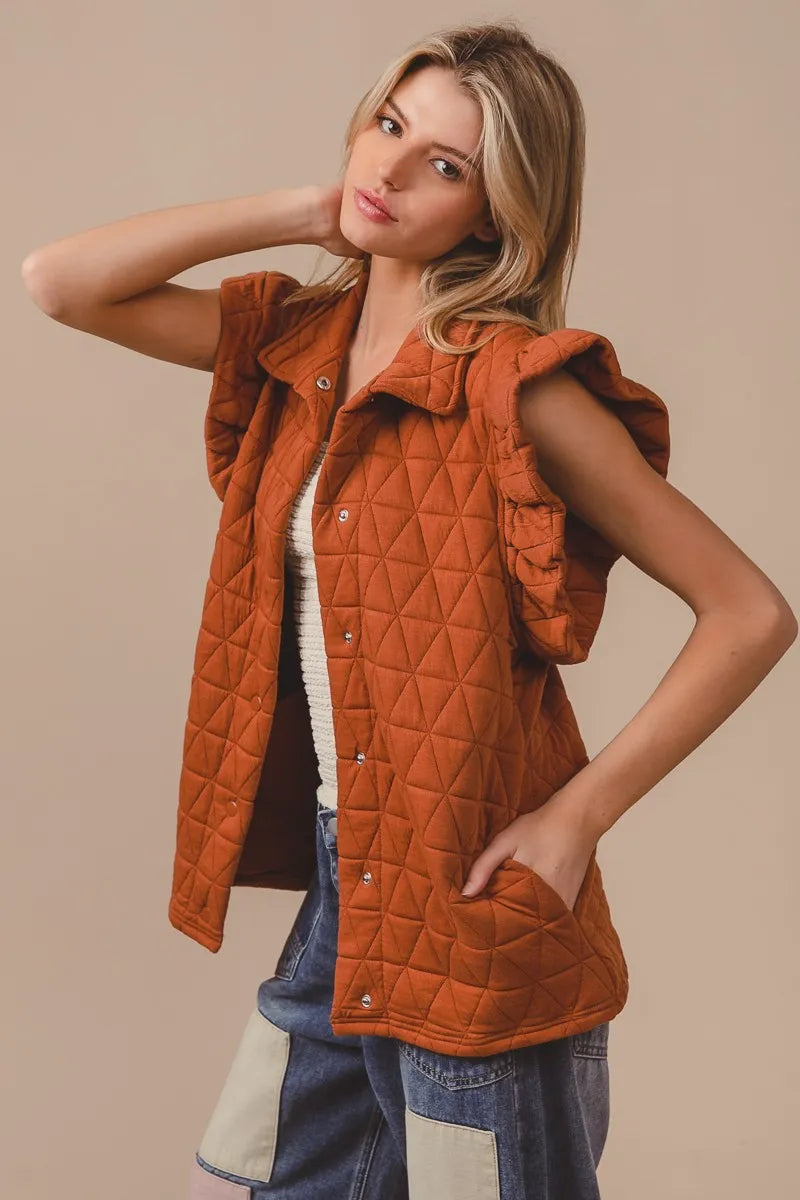 BiBi Quilting Knit Ruffle Sleeve Vest Easy Apparels