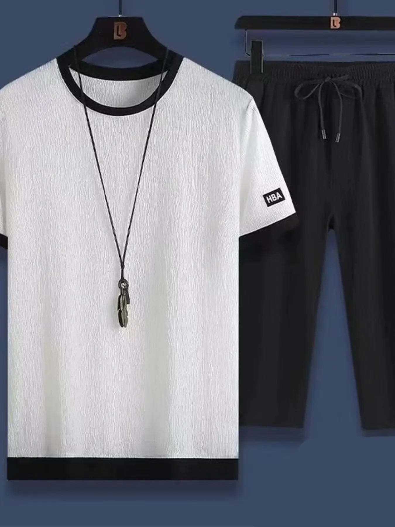 Men's Plus Size Round Neck Short Sleeve Top and Shorts Set White Easy Apparels