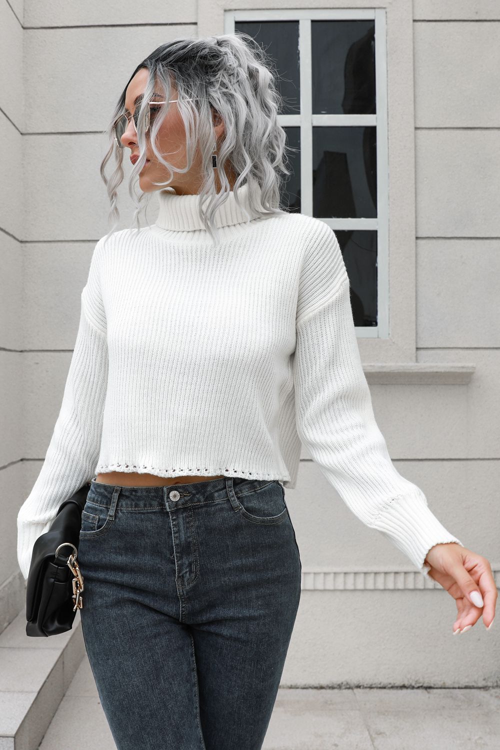 Turtleneck Dropped Shoulder Sweater Easy Apparels