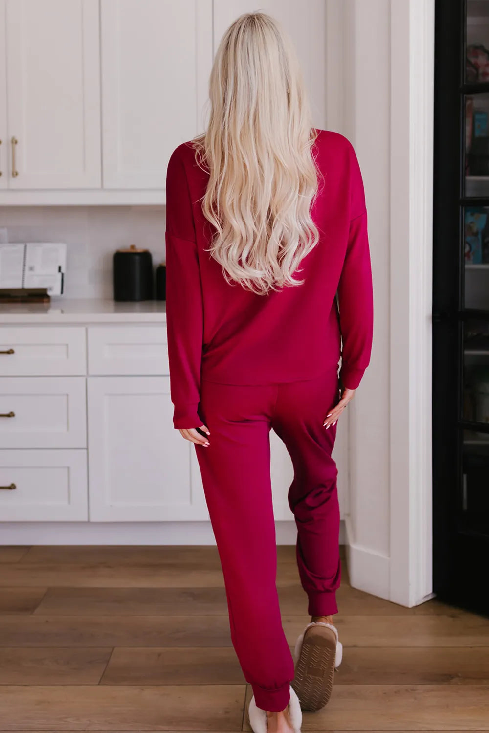 Round Neck Top and Drawstring Pants Lounge Set Easy Apparels