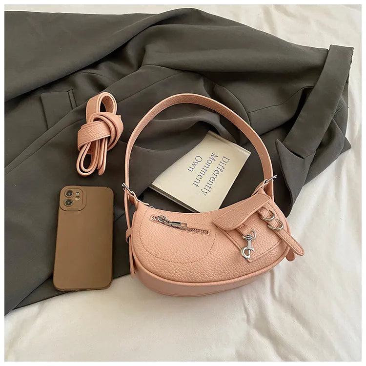 Textured Leather Shoulder Bag Pink onesize Easy Apparels