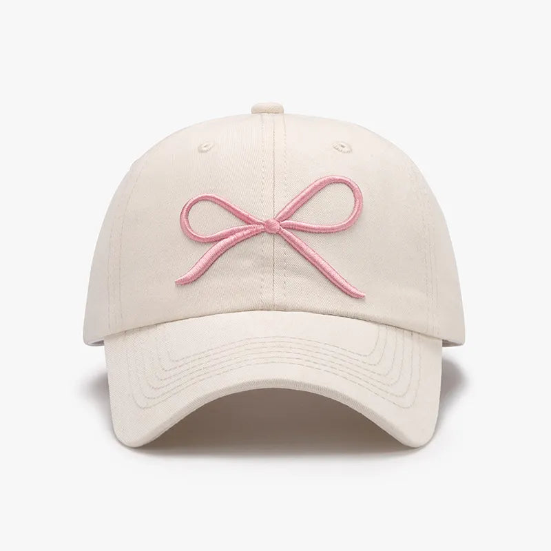 Bow Embroidered Cotton Baseball Cap Ivory One Size Easy Apparels