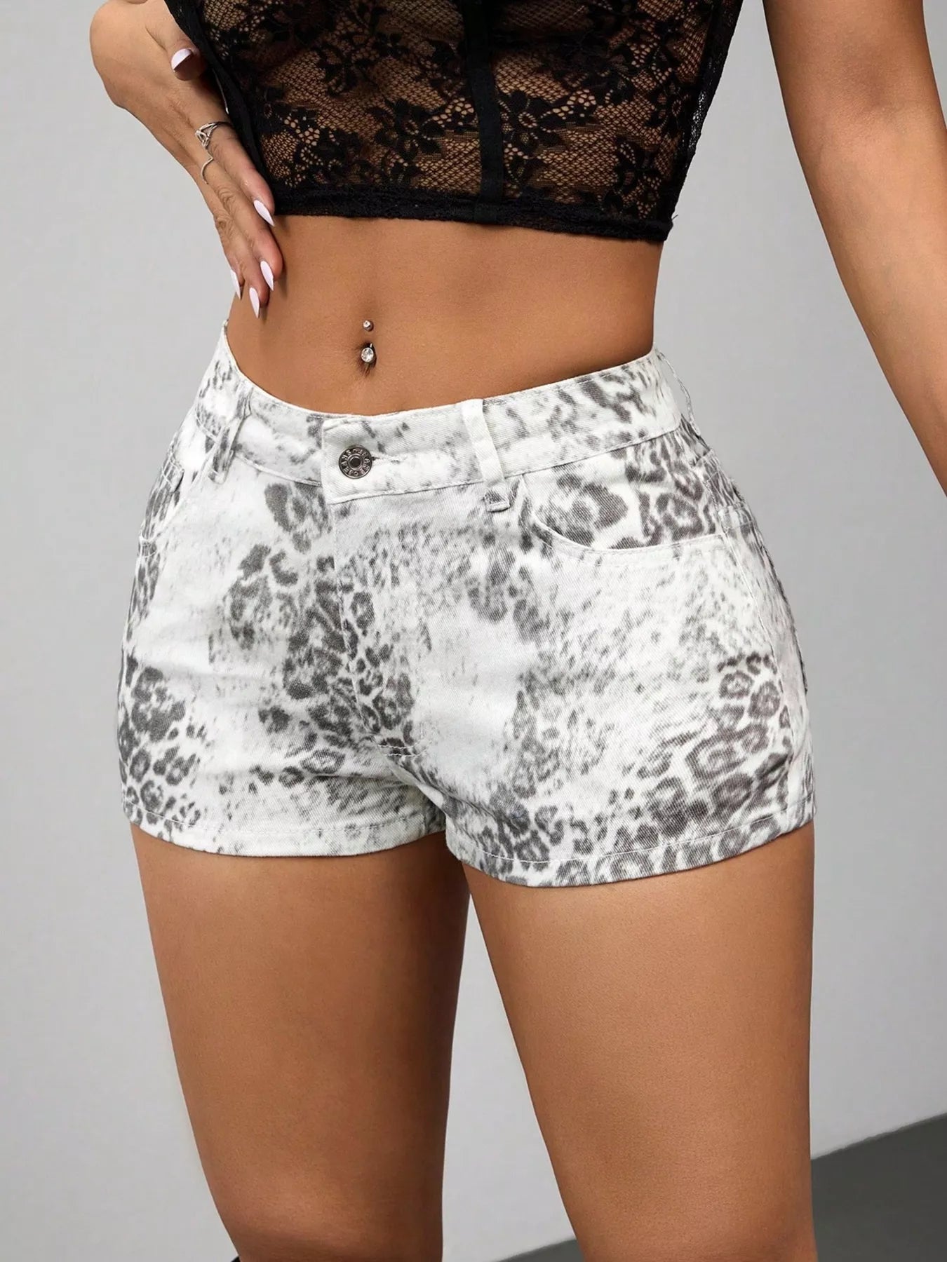 Leopard Print Denim Shorts Easy Apparels