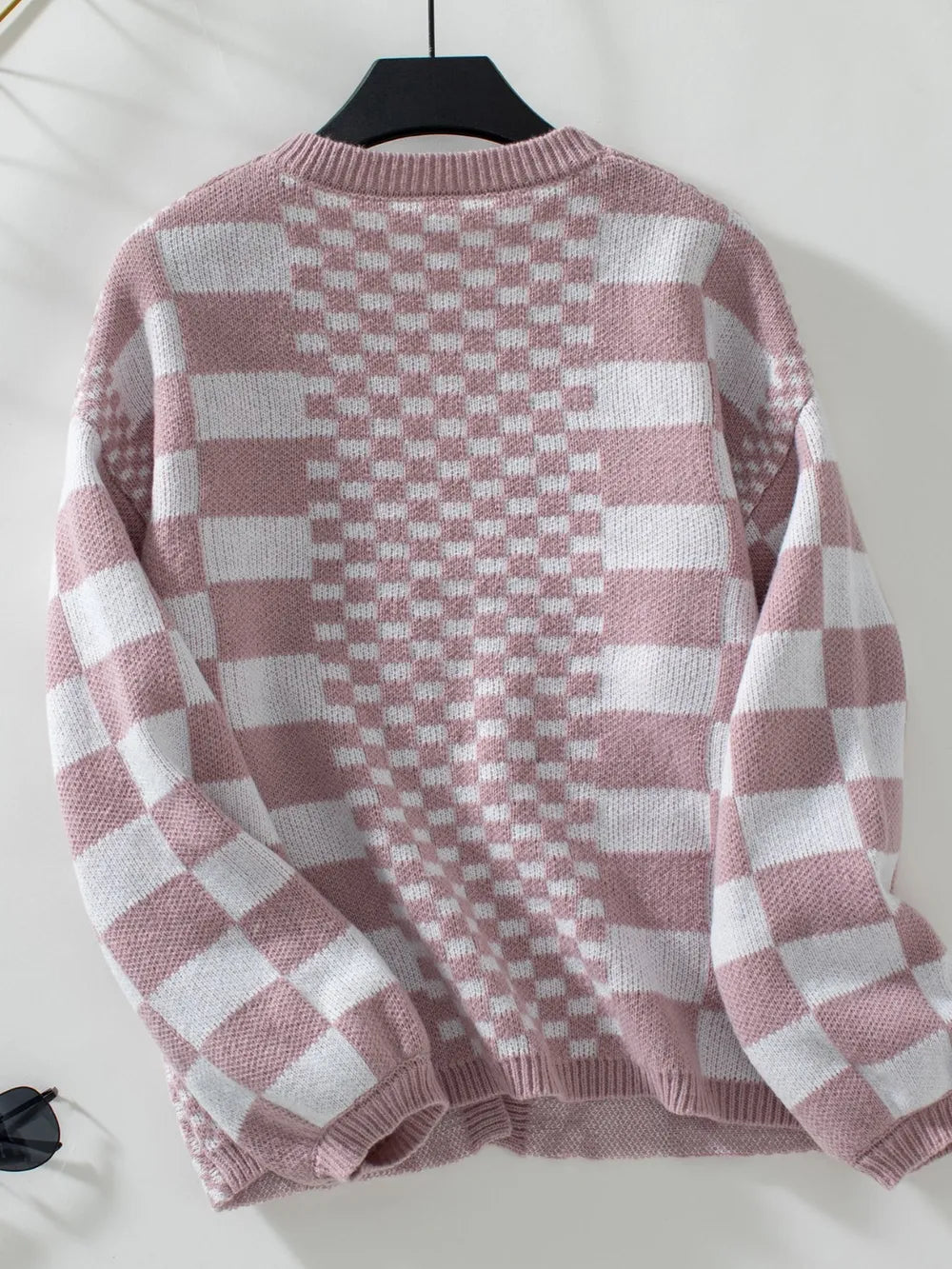 Double Take Checkered Open Front Dropped Shoulder Cardigan Easy Apparels