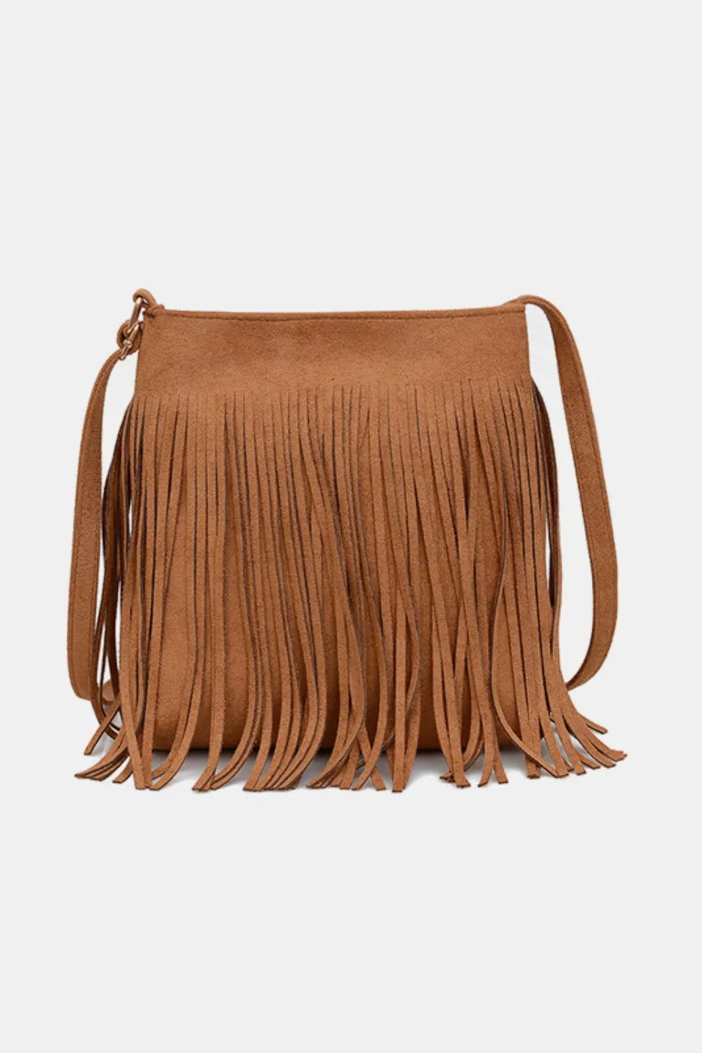 Suede Fringe Shoulder Bag Caramel One Size Easy Apparels