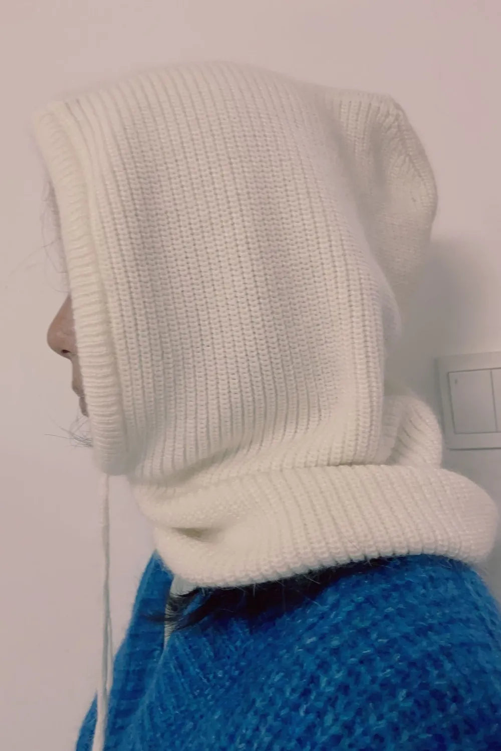 Drawstring Solid Color Thermal Knit Hat White One Size Easy Apparels