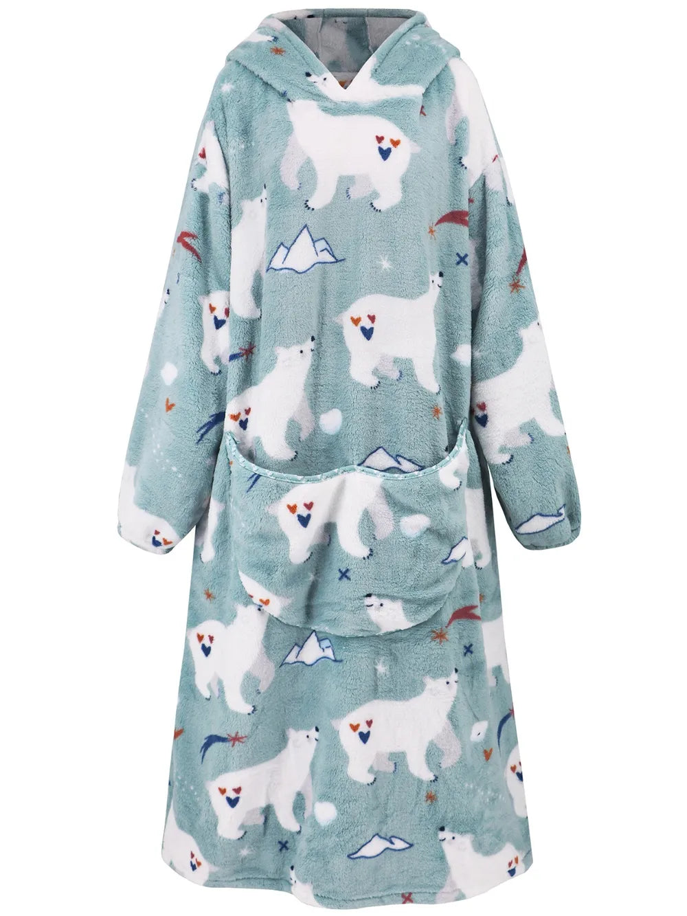 Fuzzy Pocketed Long Sleeve Hooded Lounge Dress Easy Apparels