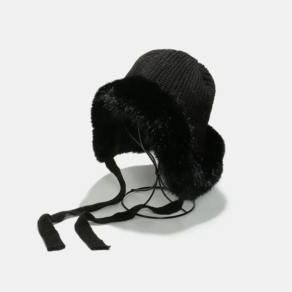 Thermal Tied Fuzzy Winter Hat Black One Size Easy Apparels