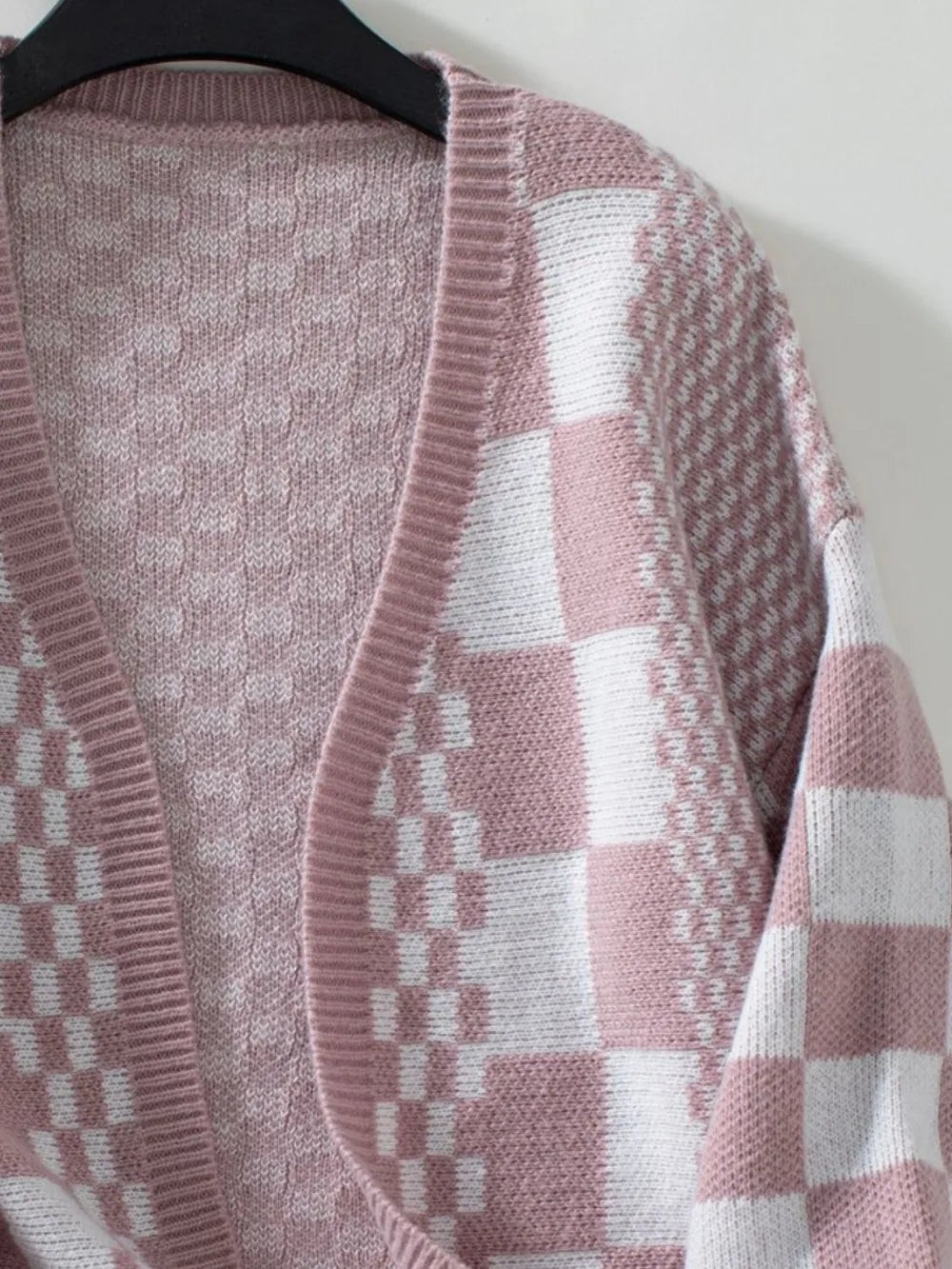 Double Take Checkered Open Front Dropped Shoulder Cardigan Easy Apparels