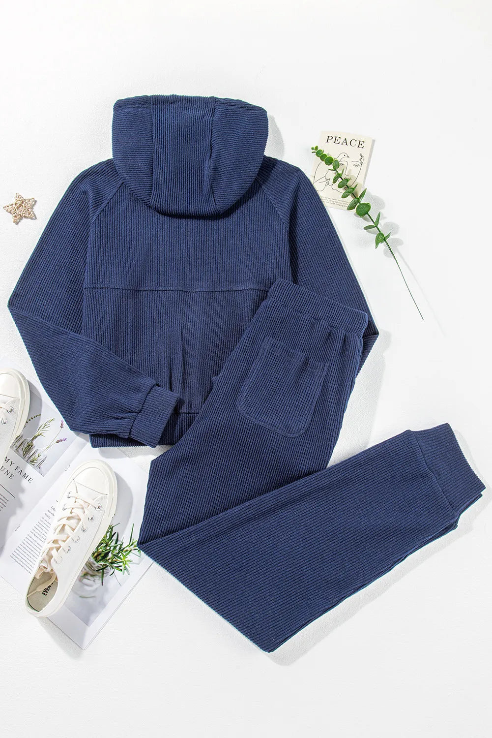 Drawstring Half Zip Hoodie and Joggers Active Set Easy Apparels