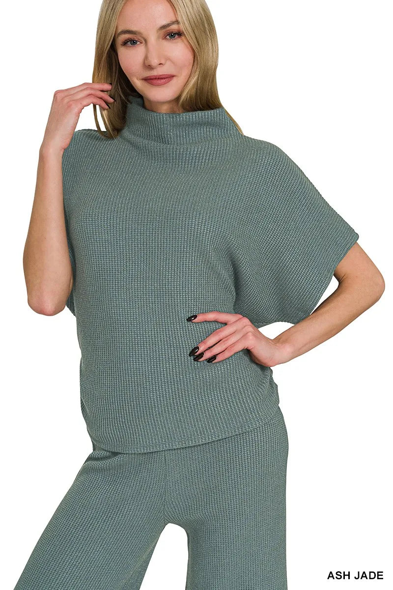 Zenana Mock Neck Top and Pants Sweater Set Easy Apparels