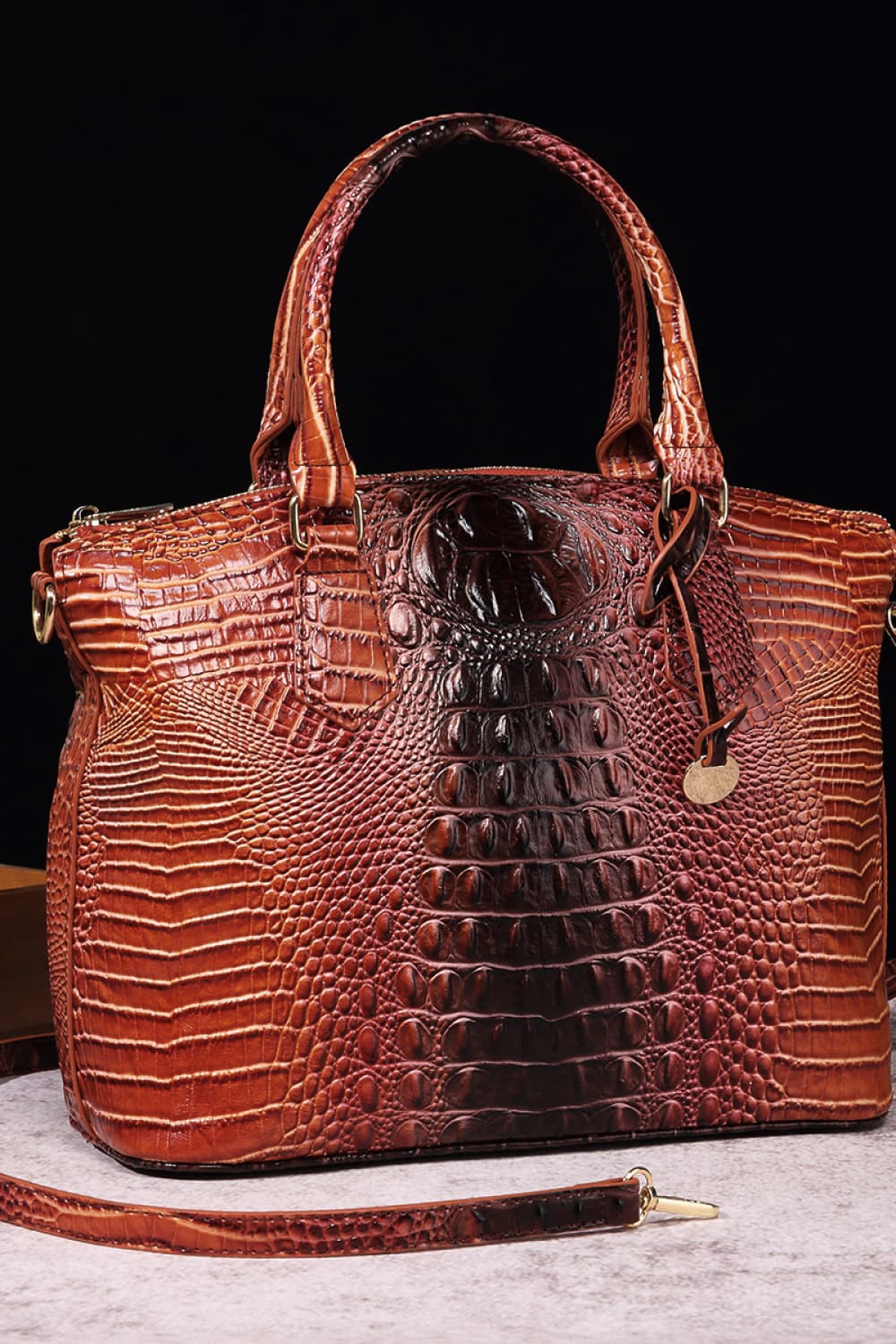 Gradient PU Leather Handbag Brown Black One Size Easy Apparels