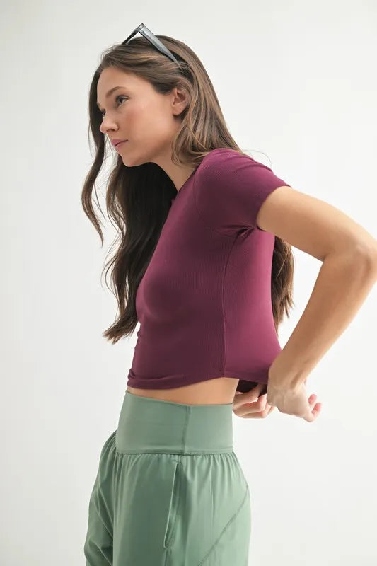 MONO B Essential Micro-ribbed Cropped Athleisure Tee Easy Apparels