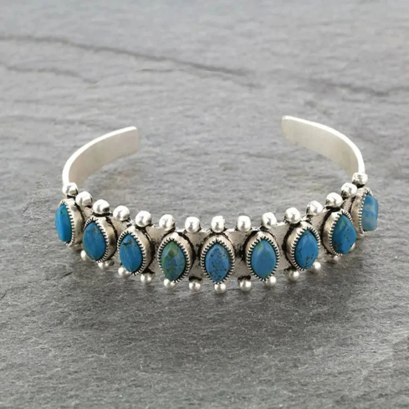 Artificial Turquoise Alloy Open Bracelet Cerulean One Size Easy Apparels