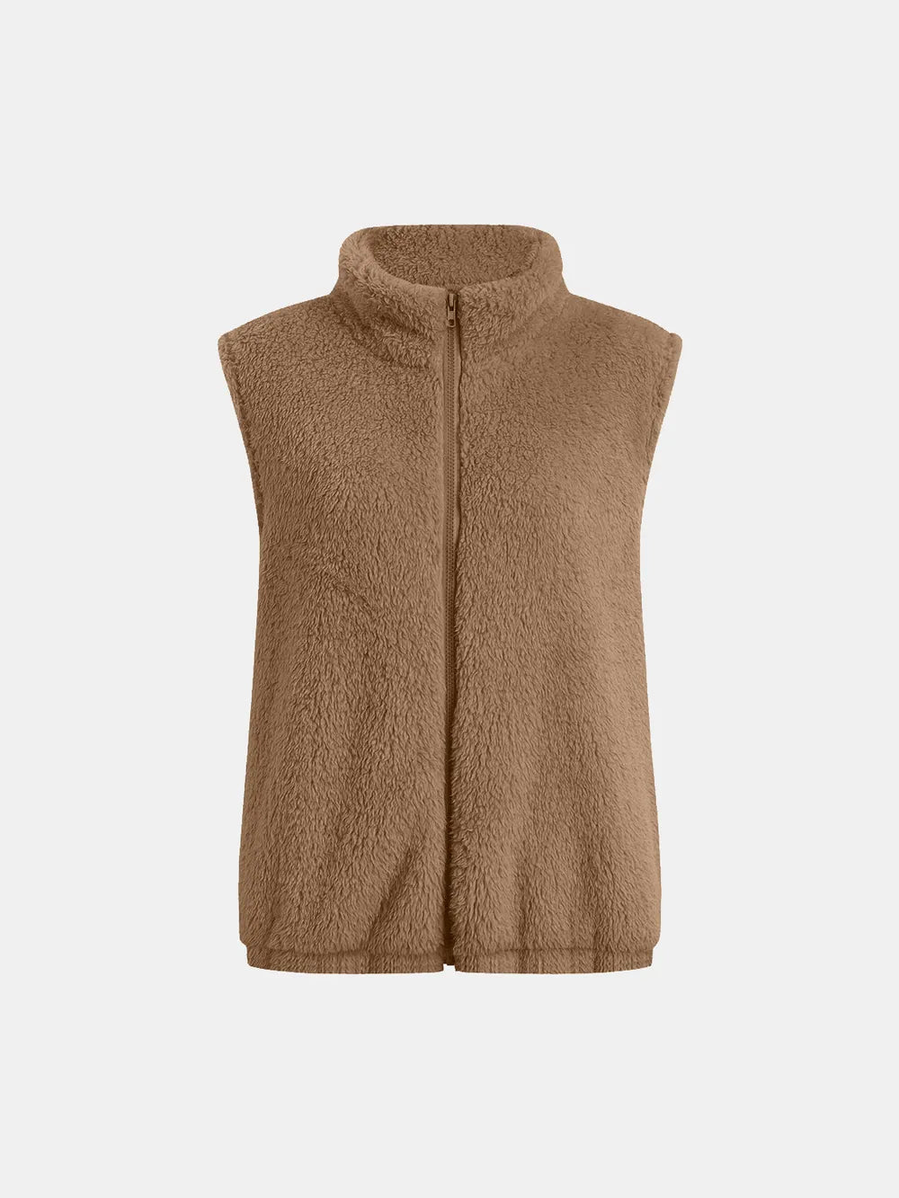 Full Size Fuzzy Zip Up Vest Coat with Pockets Easy Apparels