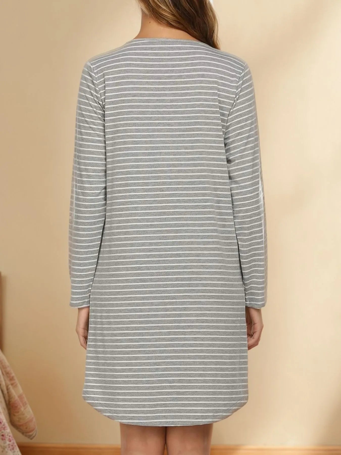Striped Long Sleeve Lounge Dress Easy Apparels