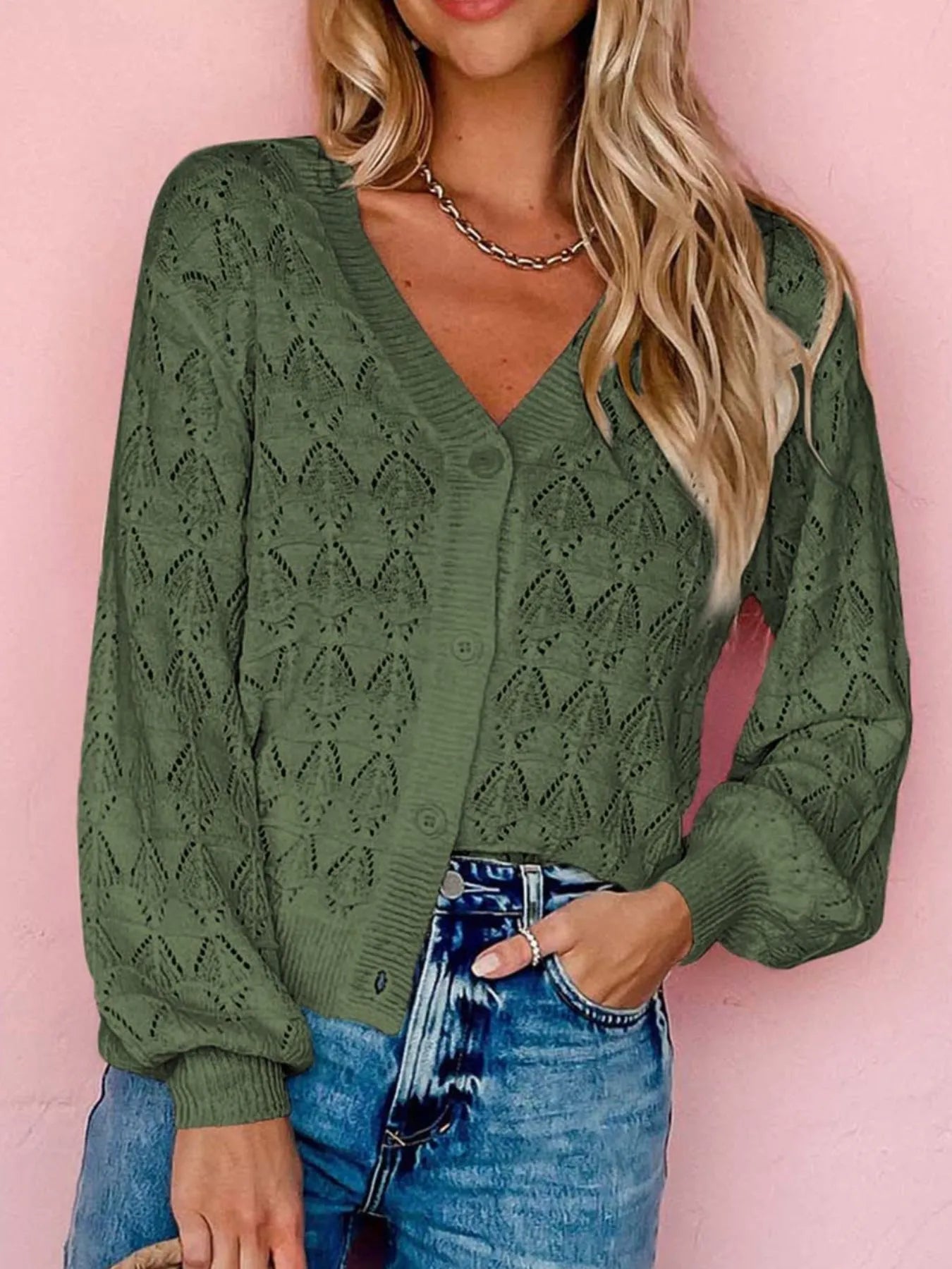 Openwork Button Up Cardigan Easy Apparels