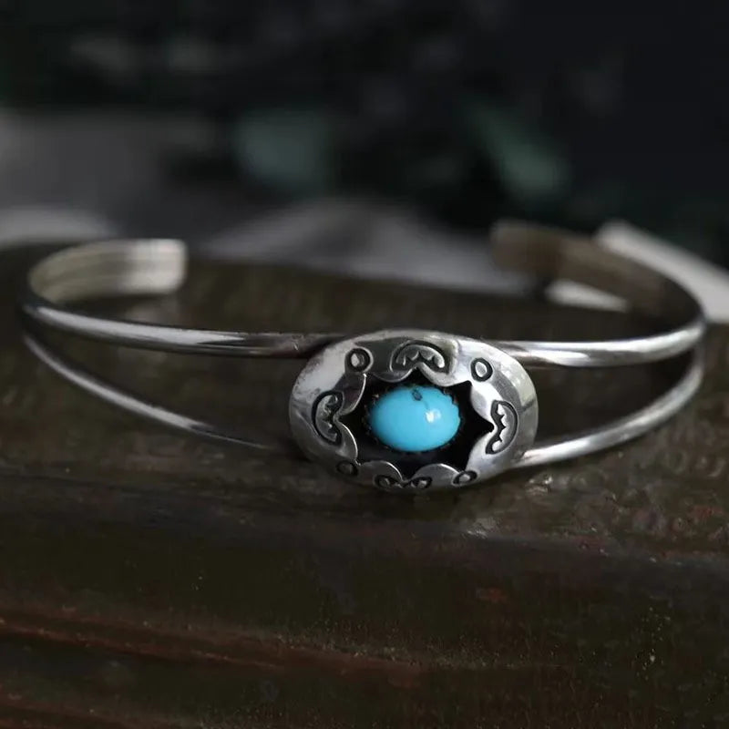 Artificial Turquoise Alloy Open Bracelet Sky Blue One Size Easy Apparels