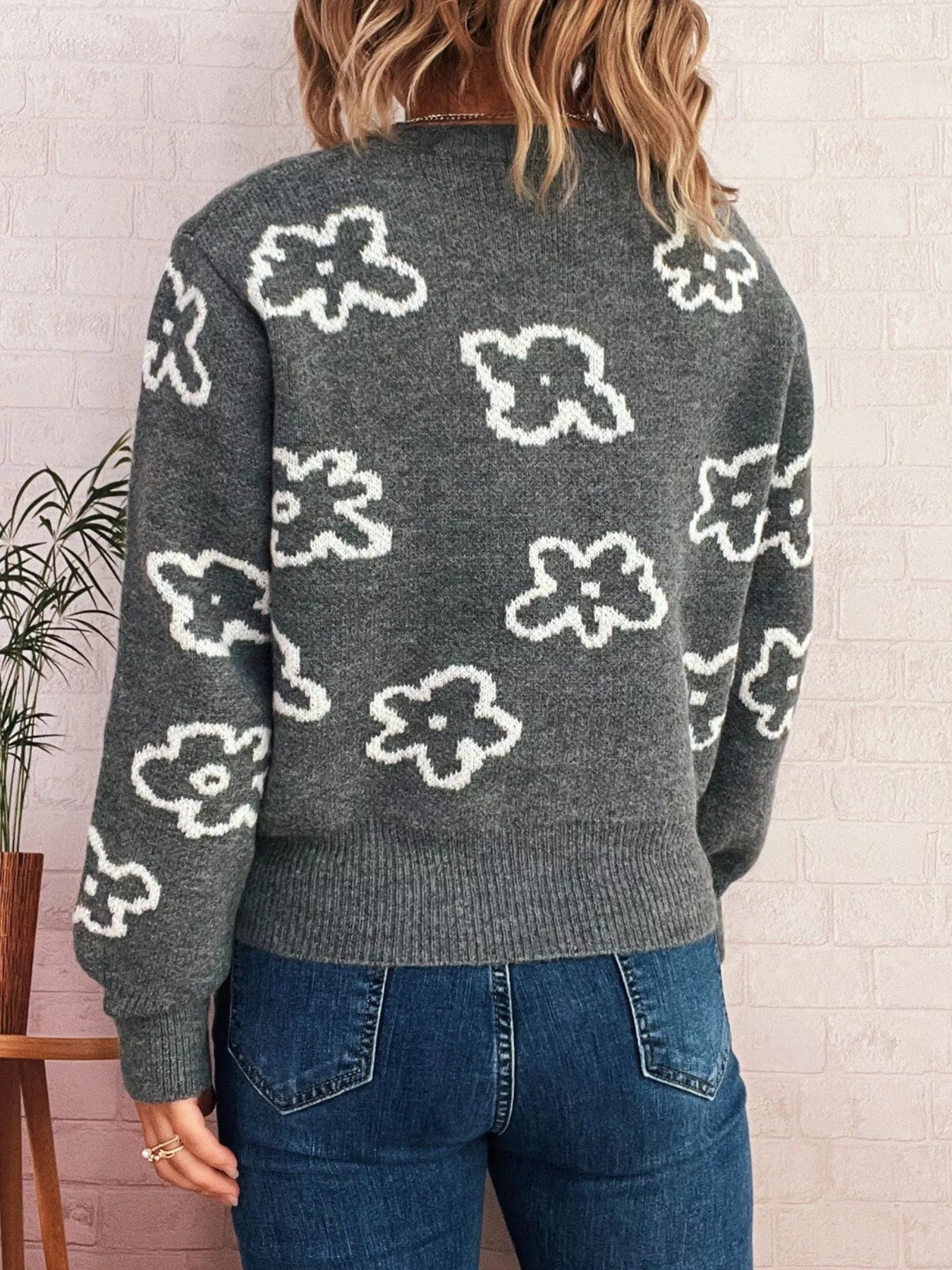 Floral Pattern Button-Up Cardigan Easy Apparels