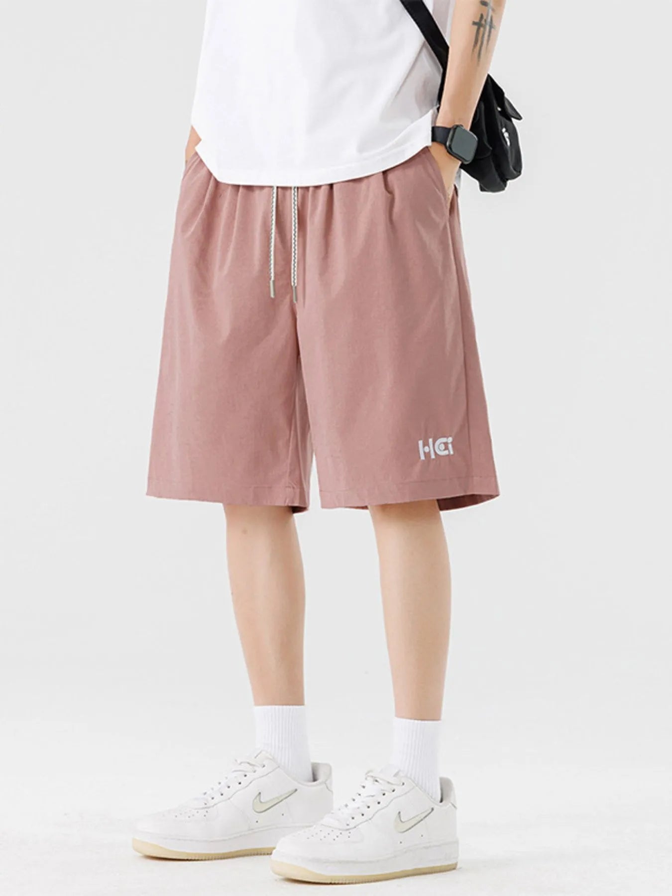 Men's Plus Size Casual Drawstring Basketball Shorts Pink Easy Apparels