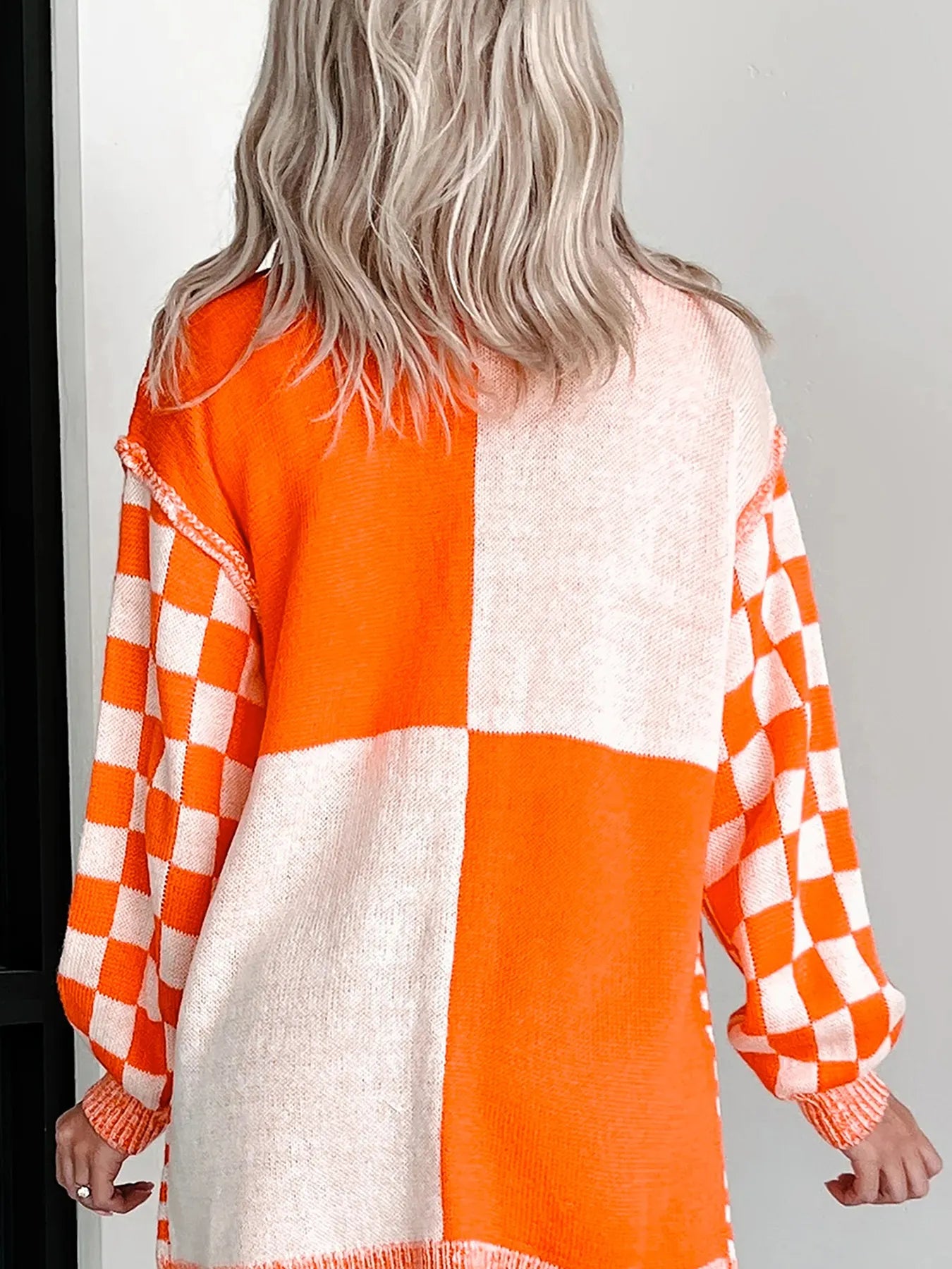 Checkered Pattern Open Front Cardigan Easy Apparels