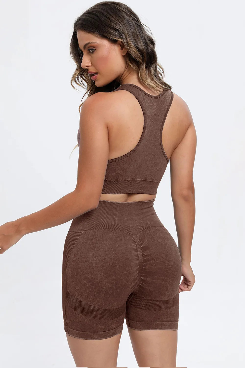 3 Piece Washed Square Neck Wide Strap Active Set Easy Apparels