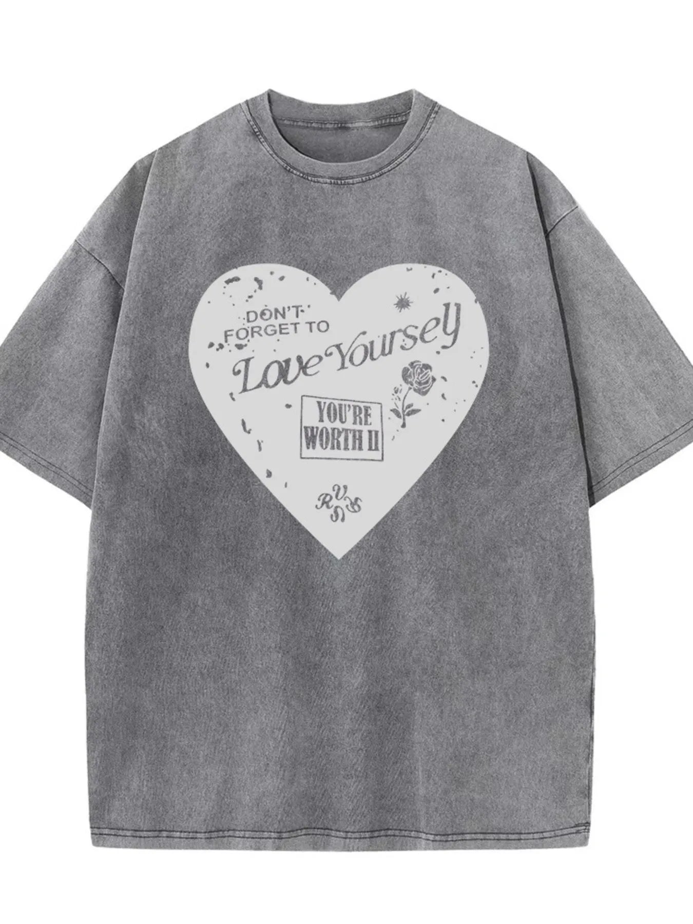 Trendsi Heart Round Neck Short Sleeve T-Shirt Grey