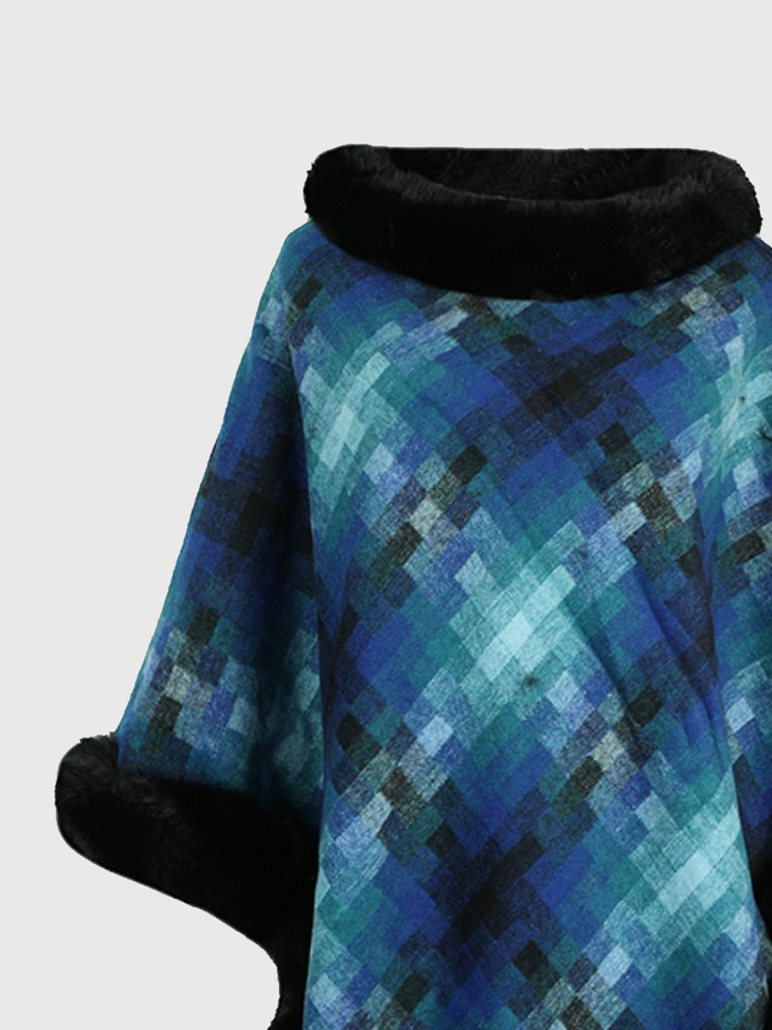 Faux Fur Trim Poncho Easy Apparels