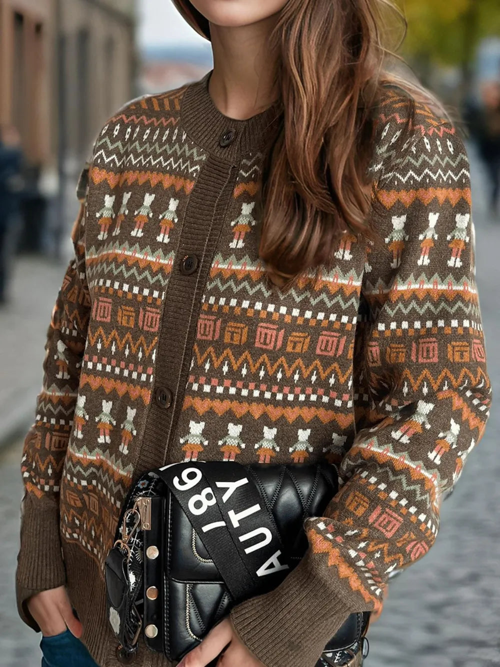 Graphic Button Down Long Sleeve Cardigan Easy Apparels