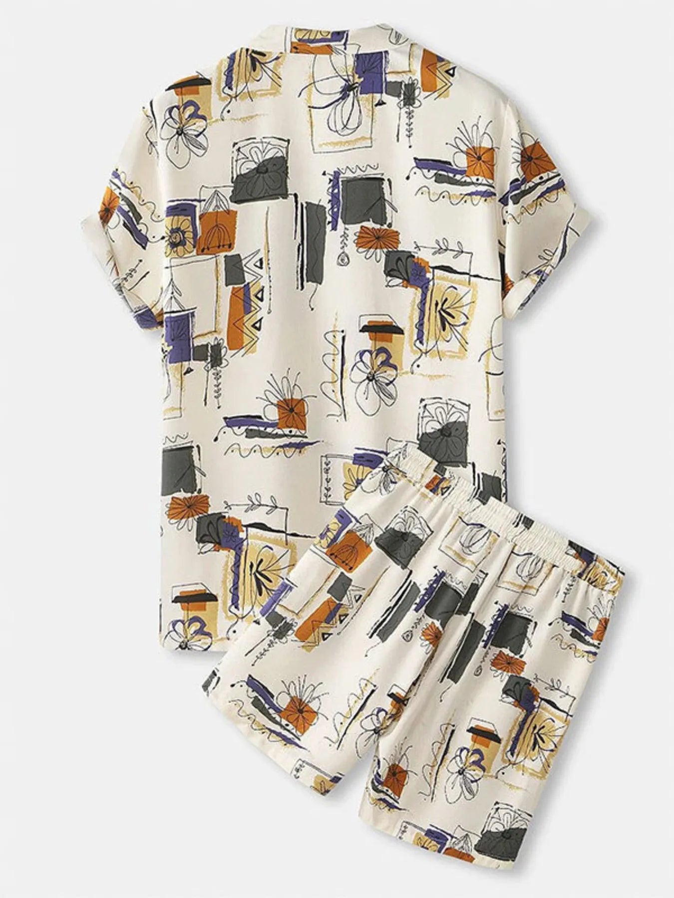 Men's Full Size Printed Button Up Shirt and Shorts Set Plus Size Easy Apparels