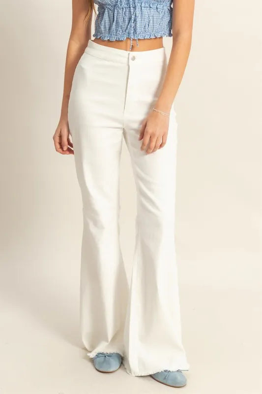 HYFVE Raw Hem High-Waist Washed Flared Jeans White Easy Apparels