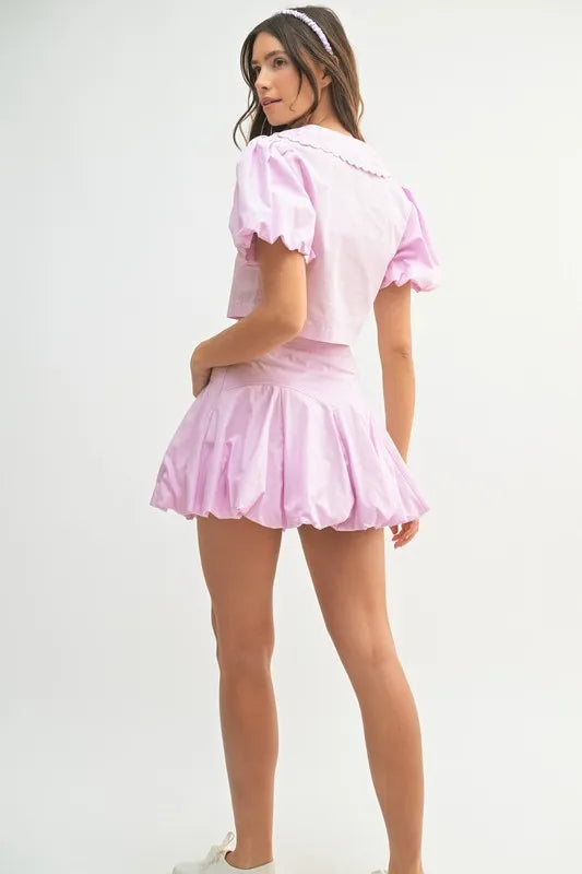 MABLE Puff Sleeve Button Down Top and Bubble Skirt Set Easy Apparels